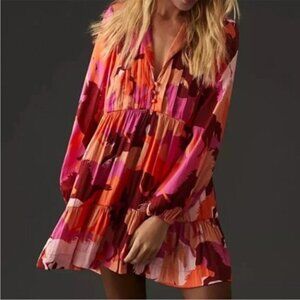 Maeve Multicolor Abstract Print Mini Dress - Pink, Orange, Red